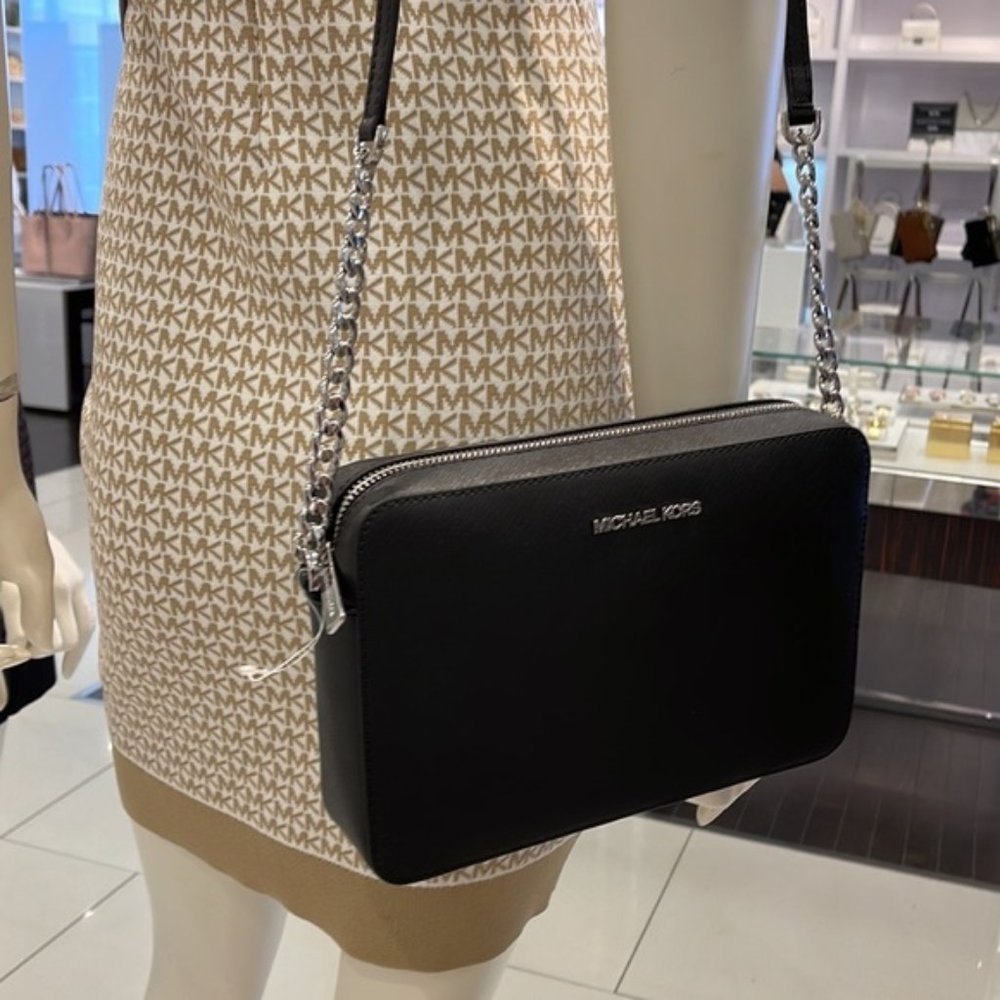 Michael Kors Jet Set Item Large East West Zip Crossbody Leather Black - Picture 16 of 16